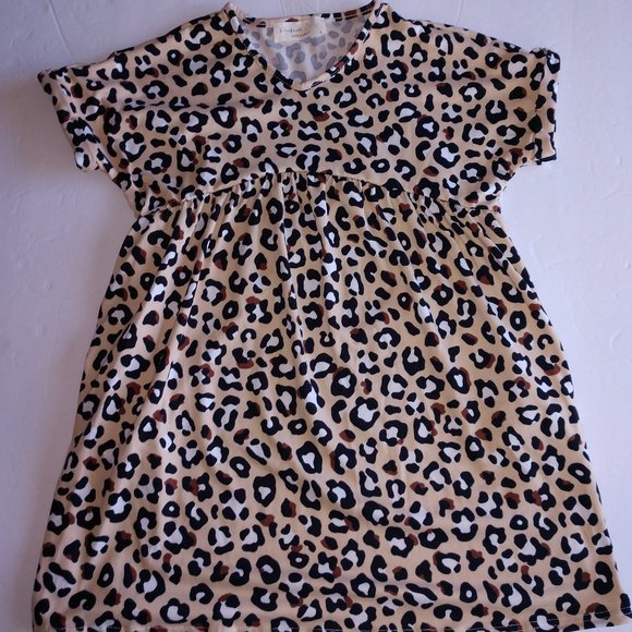 Leopard Print Baby Doll Top With Short Sleeves , Cheetah Top Girls Various NWT - Picture 1 of 16